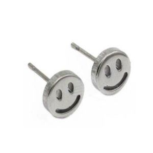 High-Quality Stainless Steel Silver Smiling Face Smiley Earrings